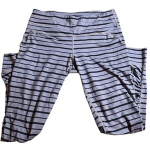 Athleta Gray & Black Striped Workout Leggings, Like New, Cropped, Size M